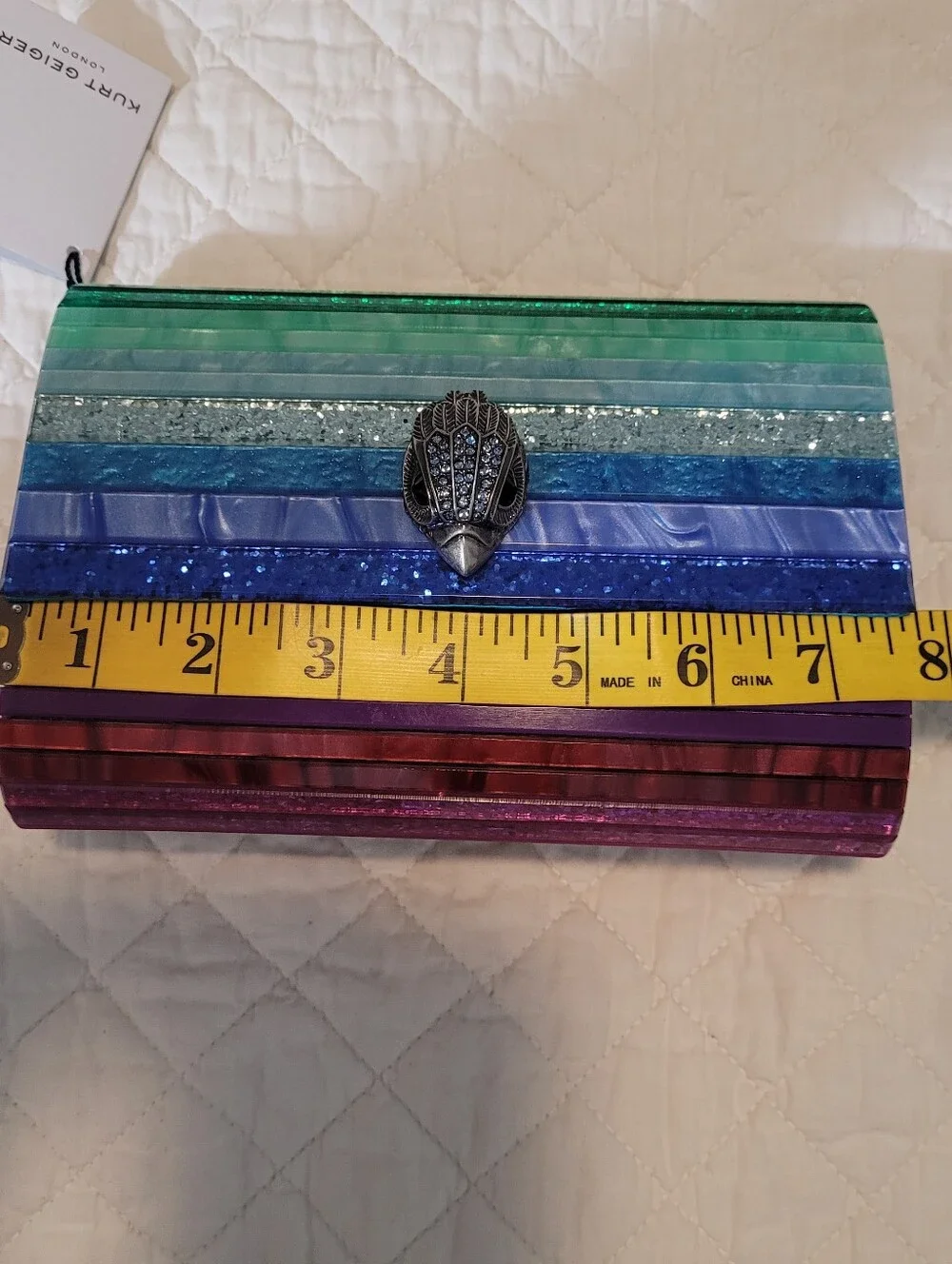 NWT Kurt Geiger Multicolor Striped Party Eagle Blue Clutch Crossbody